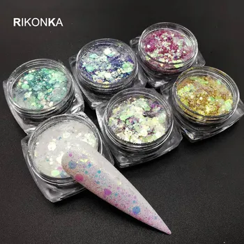 

6pcs Nail Mermaid Glitter Flakes Sparkly 3D Hexagon Colorful Sequins Spangles Polish Manicure Nails Art Decorations