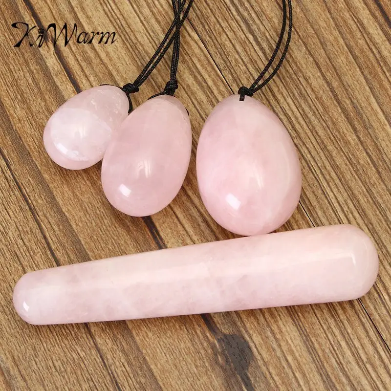 KiWarm Newest Natural Rose Quartz Crystal Yoni Egg With Massage Stick