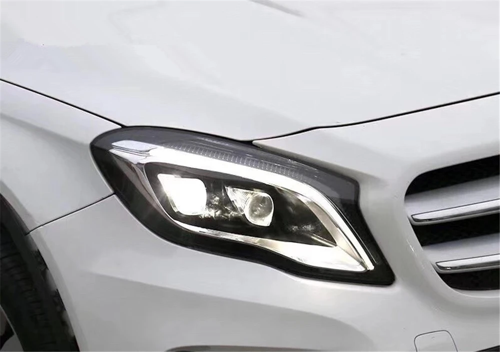 1 комплект налобный фонарь для Benz GLA 200 220 260 фары, светодиодные фары дневного света DRL с двойными линзами