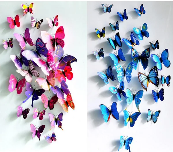 12Pcs/Set PVC 3D Multi Color Butterfly Shape Wall ...