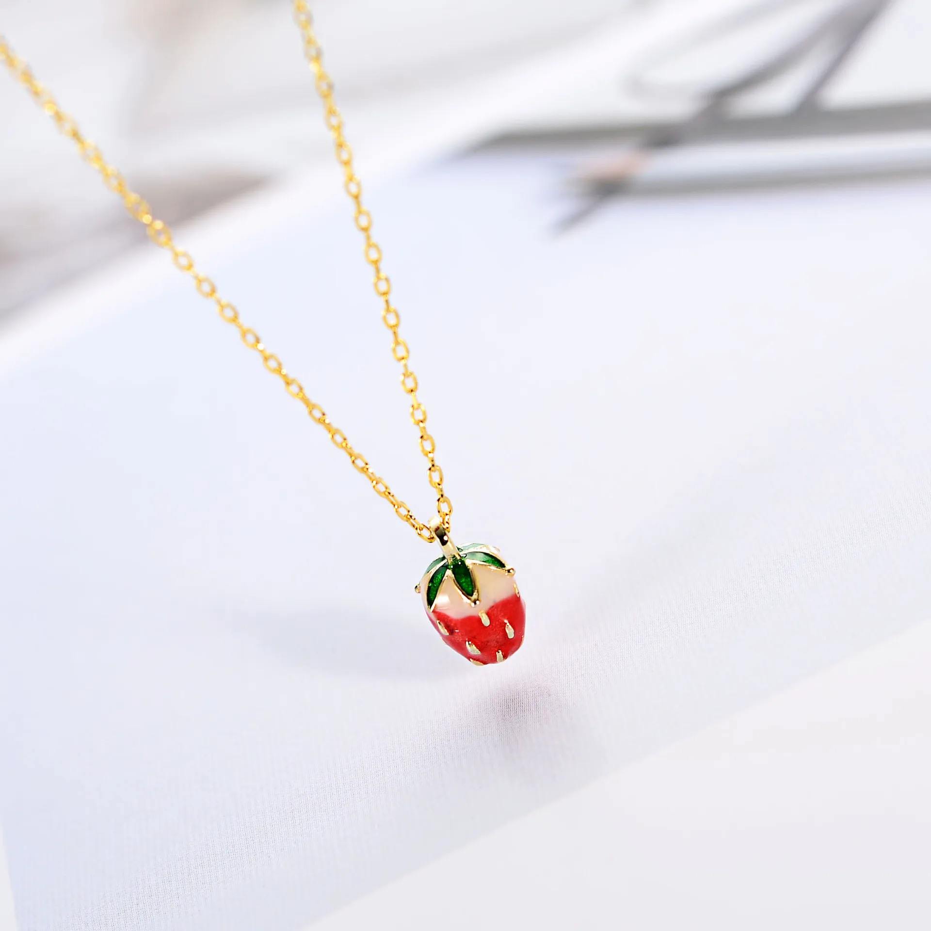 strawberry necklace woman 100% 925 Sterling silver nacklace Jewellery Clavicle chain pendant charms gift