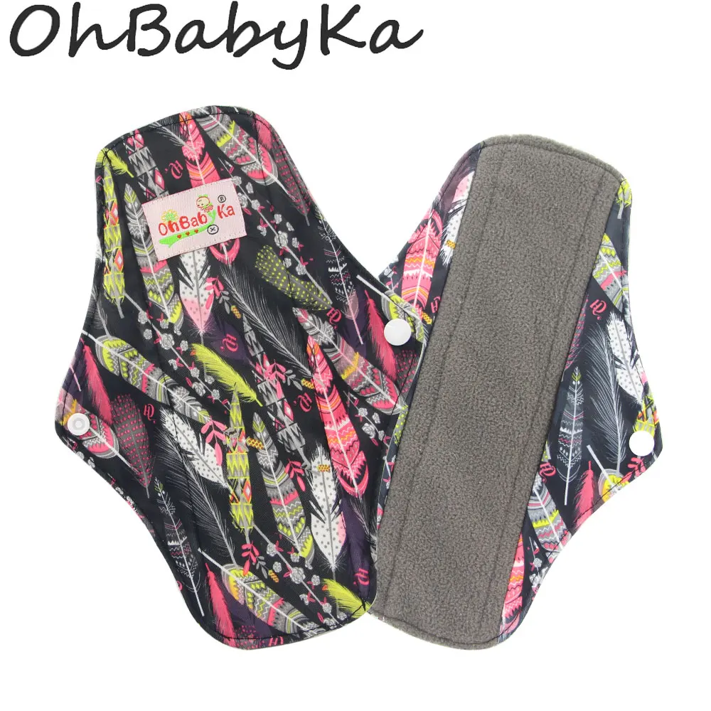 

Ohbabyka Reusable Charcoal Bamboo Menstrual Pads Women Sanitary Napkin Absorbent Washable Sanitary Towel Dropshipping Size M 5Pc