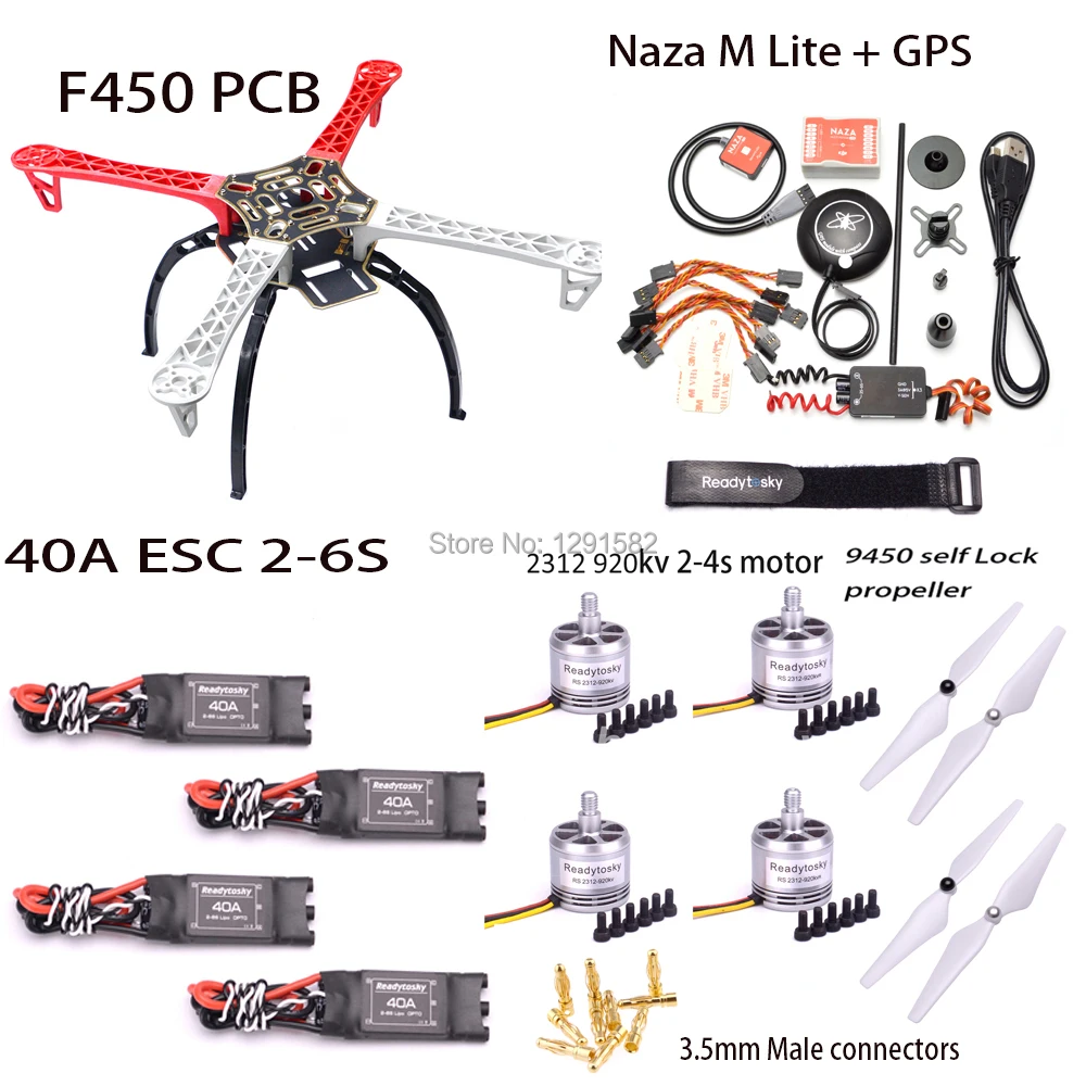 

F450 PCB 450mm Quadcopter Frame Kit Naza M Lite Controller board / APM2.8 M8N GPS 2312 920kv motor 40A ESC 2-6S OPTO