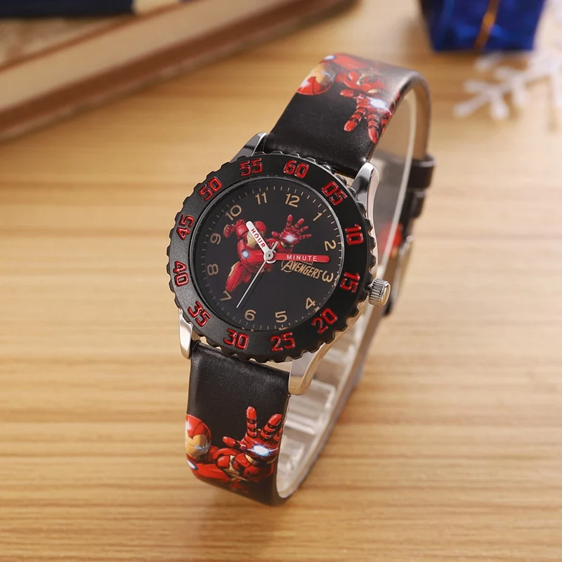Marvel Avengers Captain America Iron Men Children Blue Red PU Band Quartz Waterproof Watches Disney Buckle Analog Wristwatch Kid