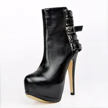 Черные короткие ботильоны женские ботинки из мягкой искусственной кожи на платформе с круглым носком для верховой езды г., Размер 10, женские ботильоны на очень высоком каблуке