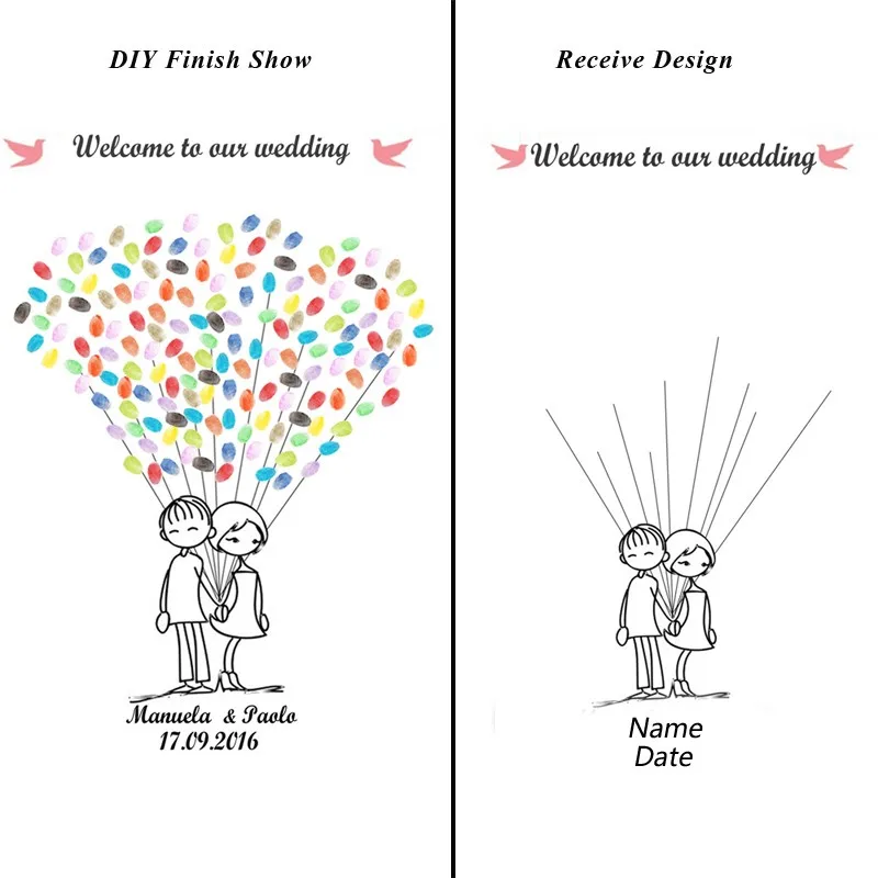 Отпечаток пальца подписи холст Рисование воздушный шар дерево свадебный подарок персонализировать Свадебные украшения DIY Гостевая книга - Цвет: SZ 016