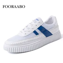 Fooraabo Breathable Men Casual Shoes 2017 Summer Comfortable Men Krasovki Fashion White Flat Shoes Lace Up Chaussure Homme
