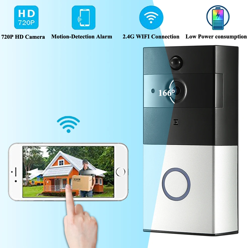 

Wireless WiFi Smart Doorbell HD Video IR Motion Sensor Camera Phone Ring Intercom + TF Card + Battery