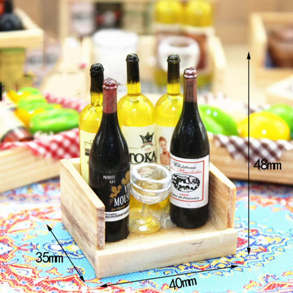 1:12 Dollhouse Miniature Accessories Wine Bottle and Cups Drink Model Toys