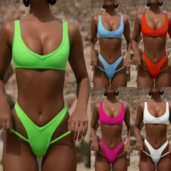 

Swimsuit Woman Bikinis With Push Up Bikini Women 2019 Brazilian Female Pure Color Bandage Sexy Solid Spandex Separate Swimsuit