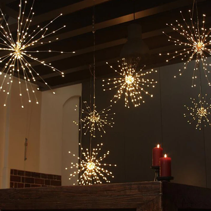 Jardim ao ar Luzes de Fadas Fogos de Artifício Luz da Corda Solar Livre Pendurado Starburst Fada Natal Ano Novo Iluminação 200 Led Luz 9 Lâmpadas solares