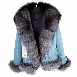 Бренд 2018 осень зима для женщин отверстия джинсовые куртки и пальто для будущих мам натуральный большой Лисий Мех животных Съемная мужские