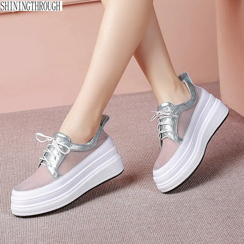 

Women's genuine Leather platform Shoes Oxfords transparent Lace Up Derby shoes Woman oxford shoes