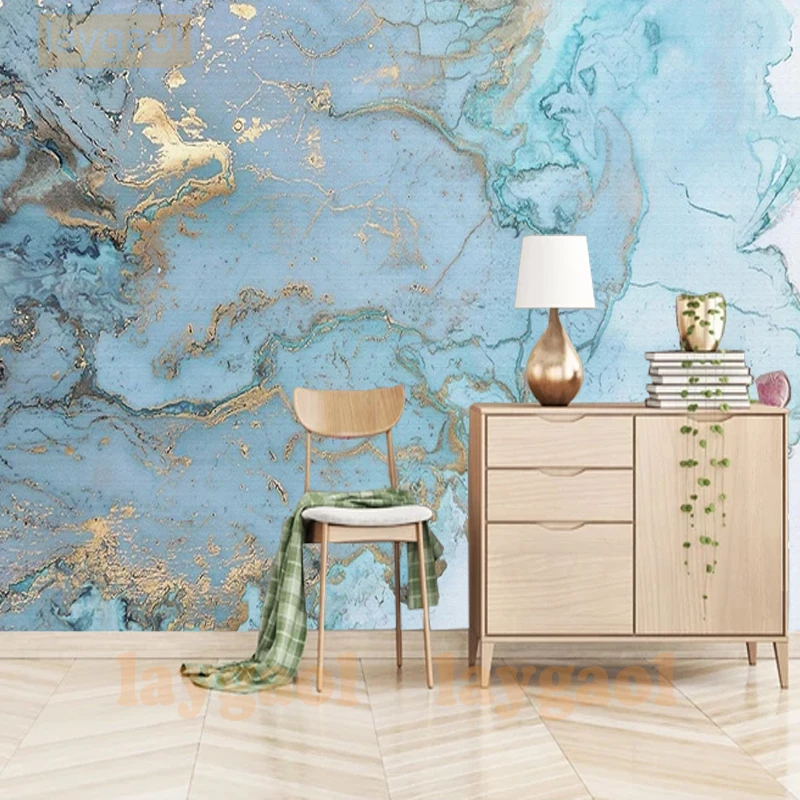 Modern Fashion 3d Mural Wallpaper Vintage Luxury Blue Gold