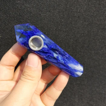 

85mm new smelting quartz crystal blue stone smoking pipe Halloween gifts fashion and personality