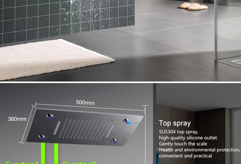 hm Shower System Double Waterfall Rainfall Large Ceiling LED Rain Shower Head Recessed Automatic Color Change Thermostatic Tap (12)