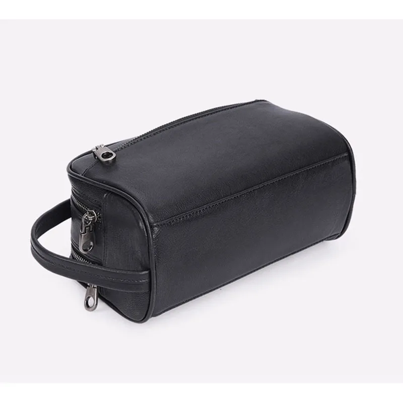 AETOO Male handbag leather Large capacity double zipper portable bag men's head cowhide casual day clutch leather men bag