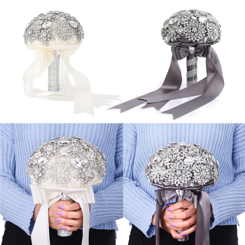 

Gorgeous! Luxurious Wedding Accessories Brooch bouquet Ivory Gray Crystal Wedding Bouquet Silk Wedding flowers Bridal Bouquets