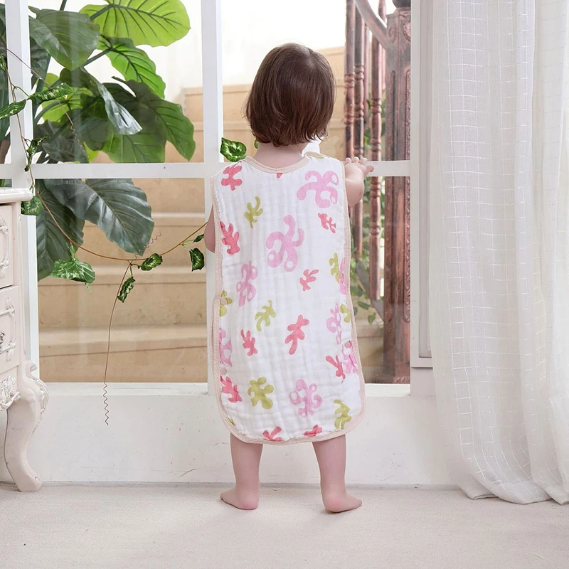 Pink Coral Дышащий хлопок очищенный хлопок без рукавов Sleepsacks Kick proof Стёганое Одеяло Лето стиль шесть слоев Марли тонкий раздел - Цвет: Pink Coral