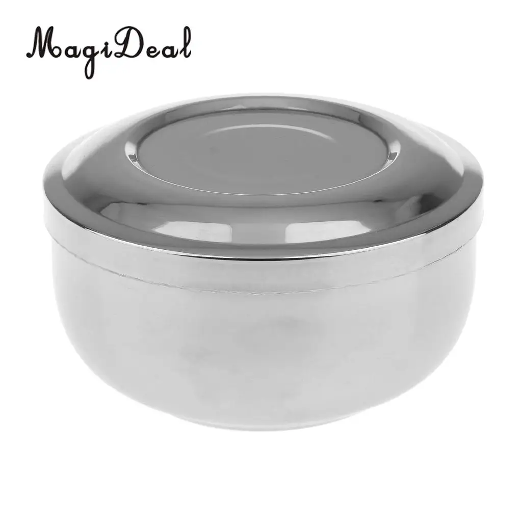 MagiDeal Stainless Steel Metal Shaving Mug Bowl Cup w/ Lid for Shave Brush Perfect size easier to create foam