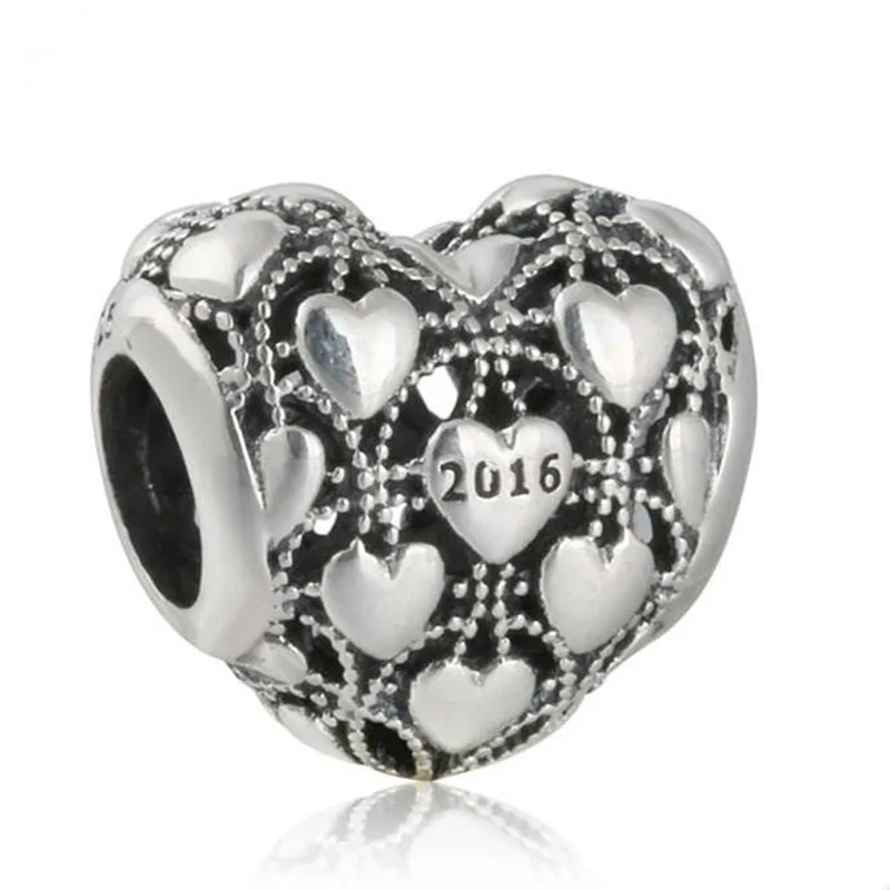 

Fits Pandora Bracelets Vintage Love Hearts Club Charms Beads 925 Sterling Silver Crystal Heart Bead For Brand Jewelry Making