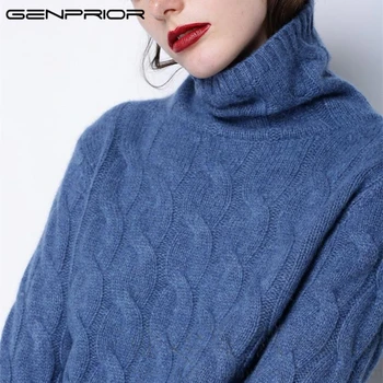 

2017 Autumn Winter 90% Cashmere 100% Wool Pullover Turtleneck Female Large Size Sweater Thick Loose Twist Knitted Women Jumper