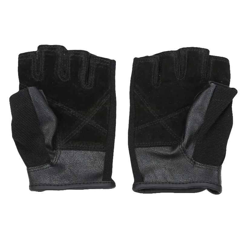 Спортивные перчатки с противоскользящей свиной кожей, износостойкие для Мужской тренировки, перекрестный Бодибилдинг - Цвет: Черный