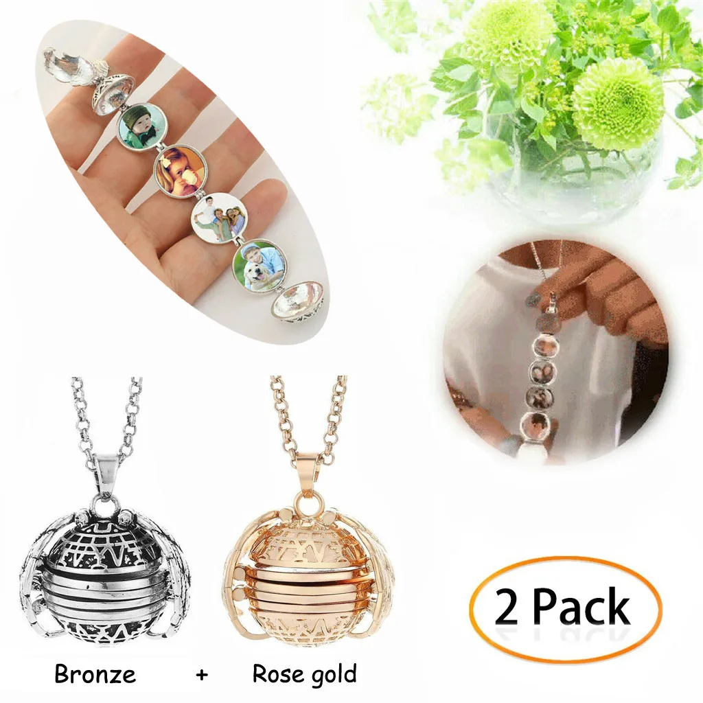 

2PC New Magic Photo Pendant Memory Floating Locket Necklace Plated Angel Wings Flash Box Fashion Album Box Necklaces for Women