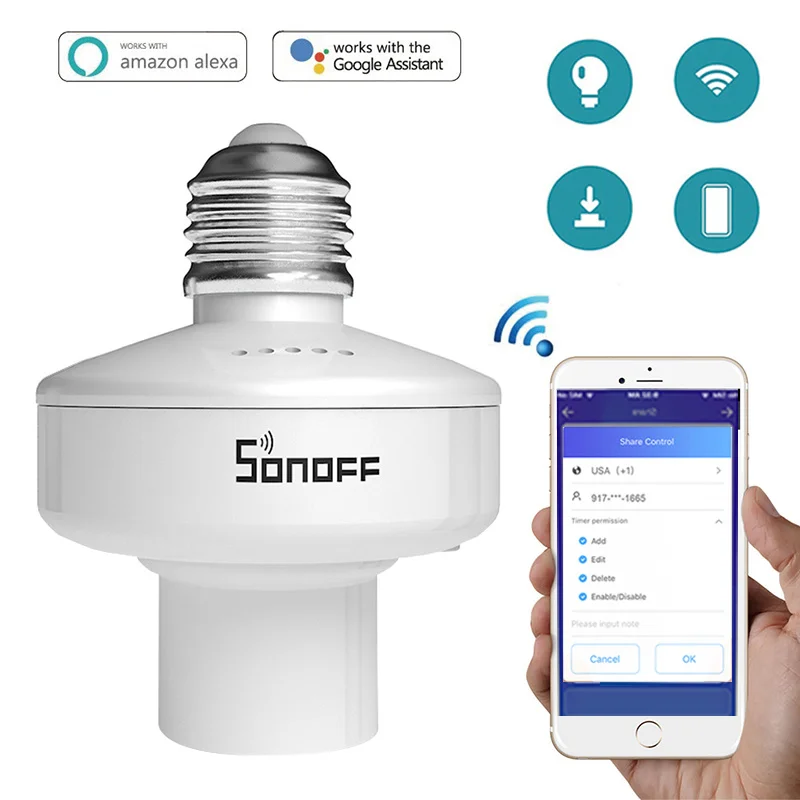 

E27 Sonoff R2 RF 433MHz Wifi Smart Light Holder WiFi Light Lamp Bulbs Holder RF Receiver ios/android phone app remote bulb