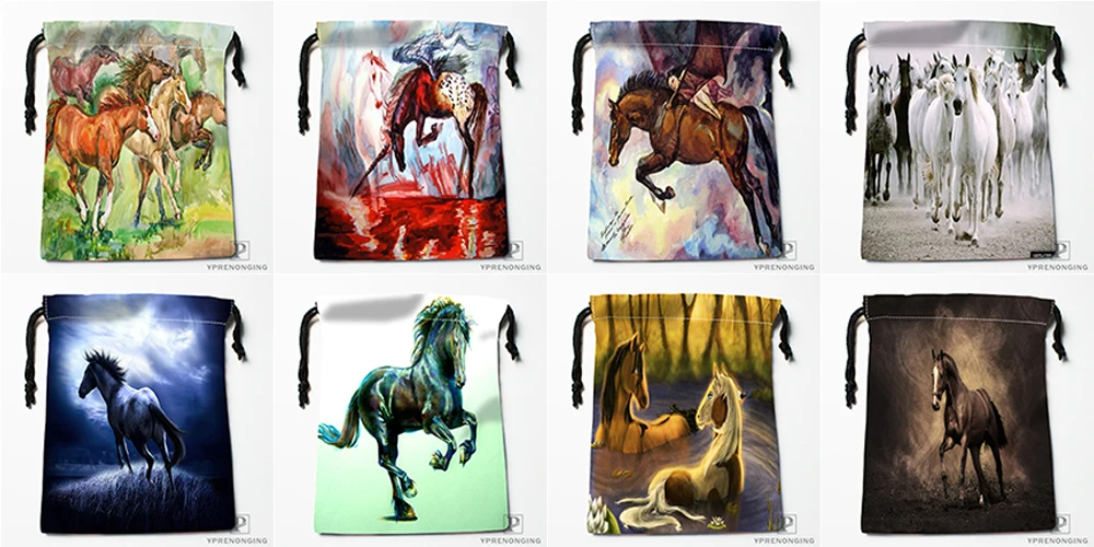 Пользовательские лошадь шнурок пакеты, печать Путешествия хранения мини-сумка Плавание Пеший Туризм игрушки мешок Размеры 18x22 см#180412-11-79