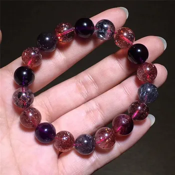 

11.3mm Natural Super 7 Melody Purple Hair Rutilated Quartz Bracelet Women Party Love Gift Crystal Round Beads Charms Jewelry