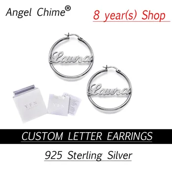 

Angle Chime Brand Custom Personalized Name Round Hoop Earrings Real 925 Sterling Silver High Quality