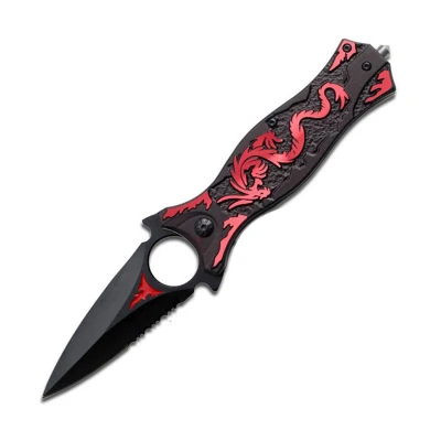 Тактический складной нож, нож для выживания на открытом воздухе, тренировочный нож высокого качества, лазерный спасательный нож с драконом, лучшая твердость с отверстием для практики, EDC - Цвет: Red