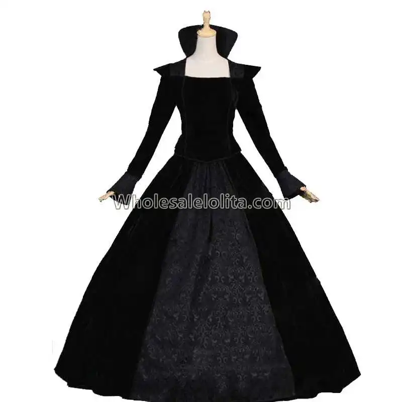 Renaissance Queen Elizabeth I Medieval Black Velvet Regal Queen Dress Collared Ball Gown
