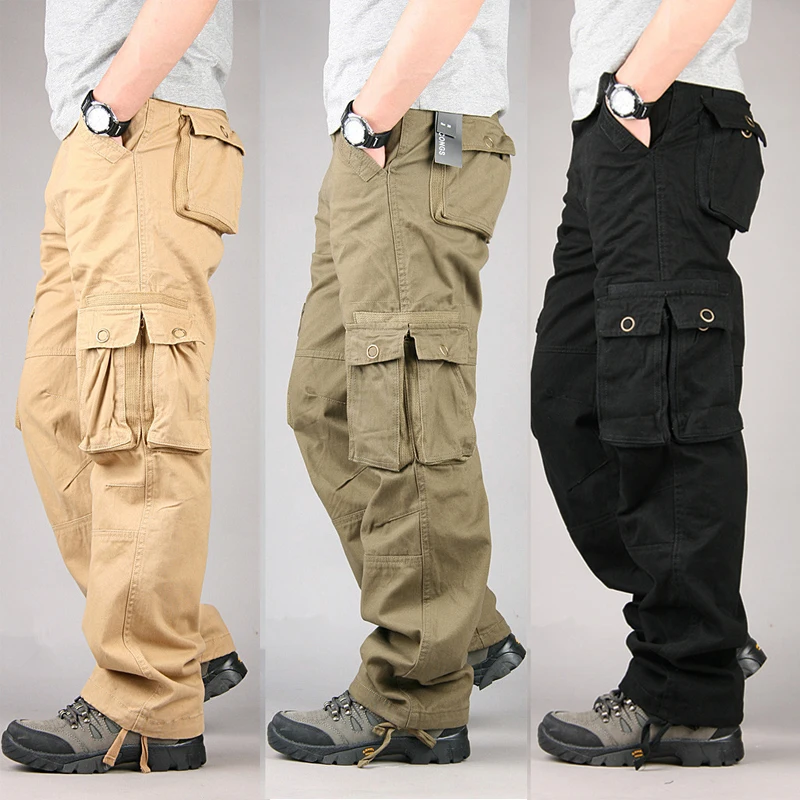 100% Cotone Durevole Multi Pocket Allentato Rigonfio Pantaloni Cargo Uomini  Stile militare Pantaloni Lunghi Khaki Nero Army Verde Big Size 38|baggy  cargo pants men|cargo pants men militarybaggy cargo pants - AliExpress