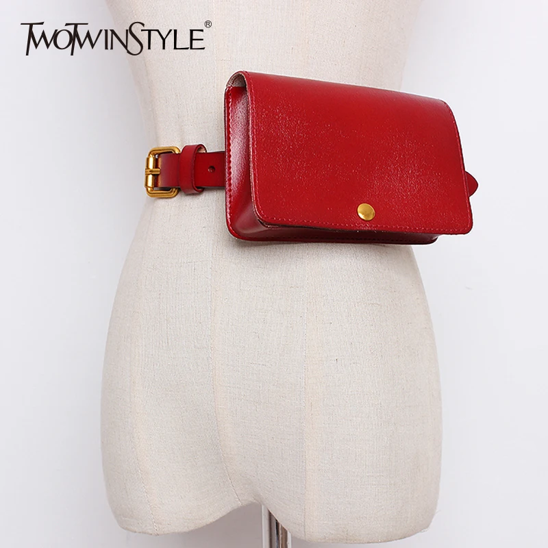

TWOTWINSTYLE Leather Belt Women With Small Waist Bag Cowskin Belt Girdle Female Casual Style Fashion Tide 2019 Clothing New