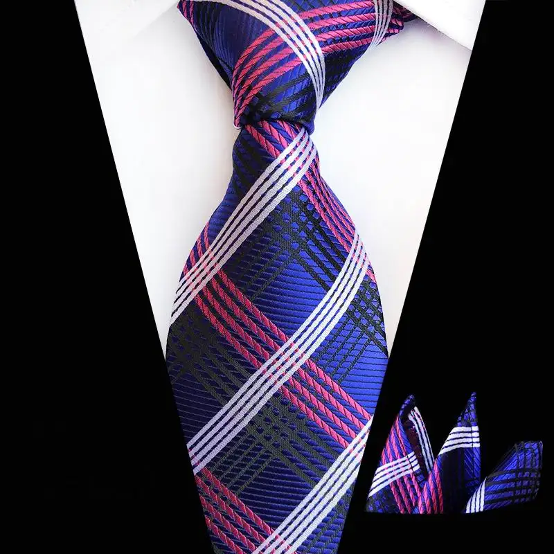 Checkered Purple New Red Paisley Jacquard Woven Mens Tie Necktie