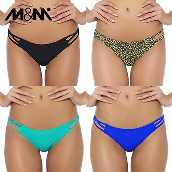 

M&M 2019 Summer Women Bikini Bottom Swimsuit Swimwear Pants Sexy Print Bikini Set Beach Low Waist Cut Side Swim Briefs B610