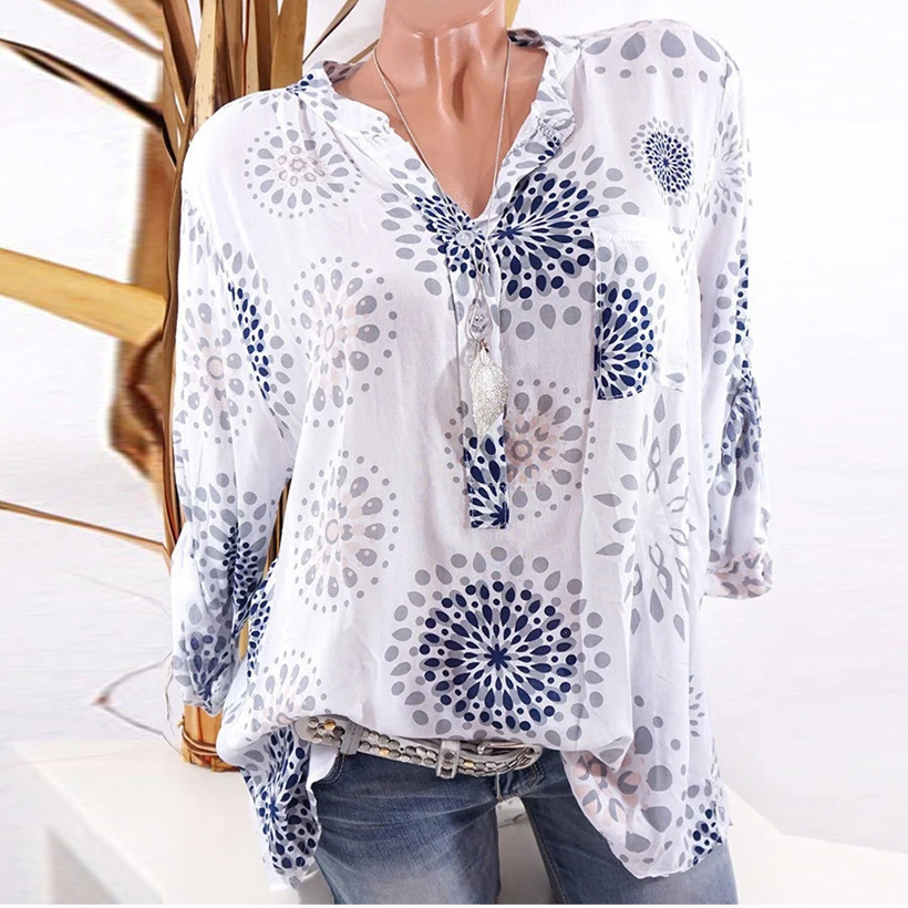 

Women Shirts Casual V-Neck Chiffon Blouse Button Women Top Camisa Feminina Long Sleeve Ladies Print Blouse Femme Shirt