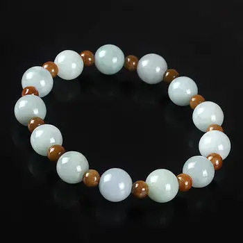 

Natural 10mm Light-Green Jadeite Jade Beads withe 5.5mm White Beads Bracelet