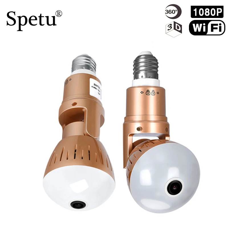 Spetu 1080P HD 2MP Panoramic Bulb Infrared and White Light font b Wireless b font IP