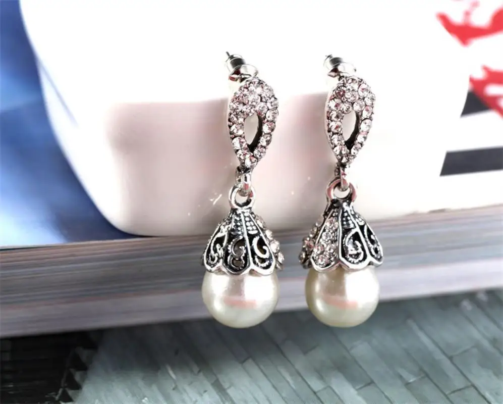 Vintage Jewelry Gray/White Imitation Pearl Earrings Women Wedding Earings