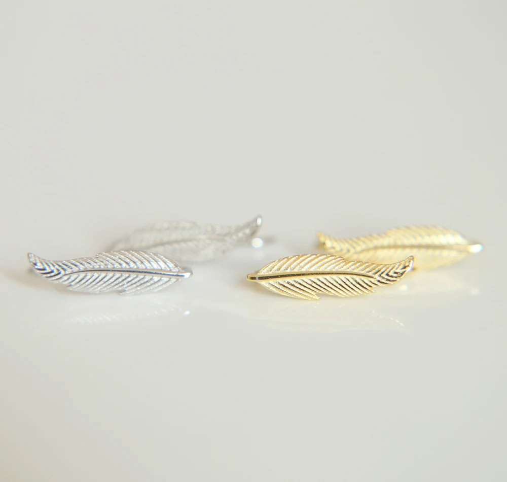 Высокое качество, полированное золото, серебро, цвет, Стерлинговое Серебро 925 пробы, длинные серьги для ушей, альпинистские серебряные серьги с перьями