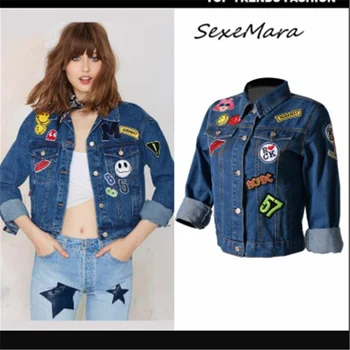 

Loose Blue Piece Cartoon Fashion Denim Jacket Plus Size 2019 Office Lady Solid Regular Fall Denim Jacket Women