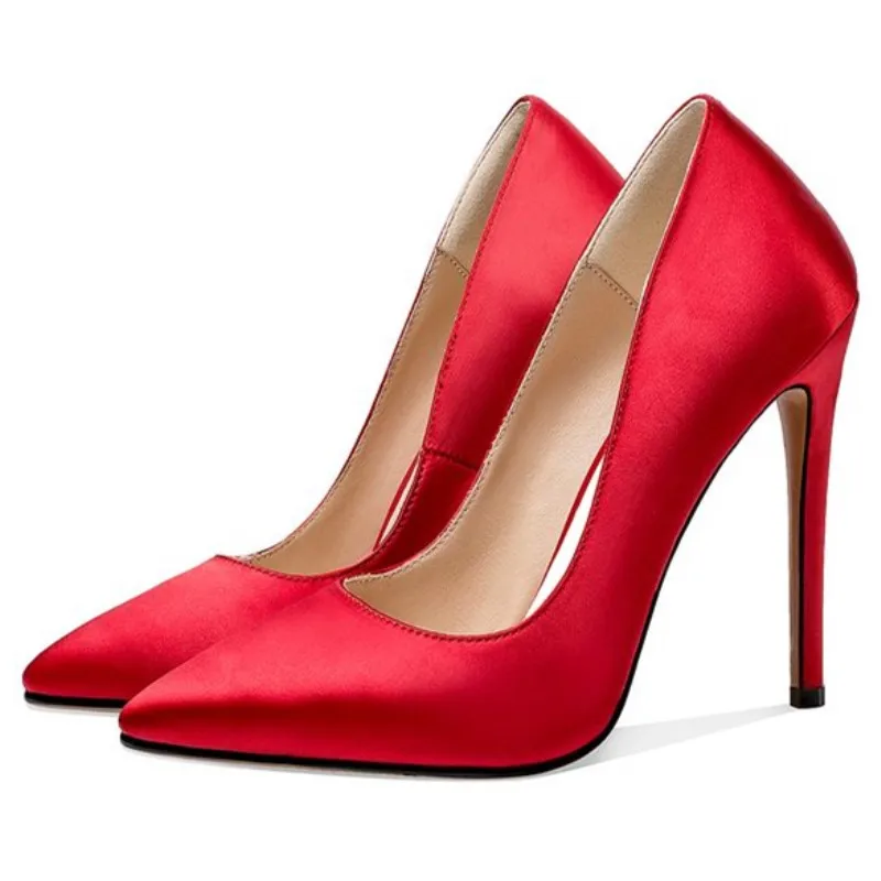 Spitz Heel Schuhe Mode Versand 12 Cm Kostenloser Hochzeit schwarzes Schuhe Schöne rot Beige Stoff Shofoo High Pumpen Satin gPwqvw