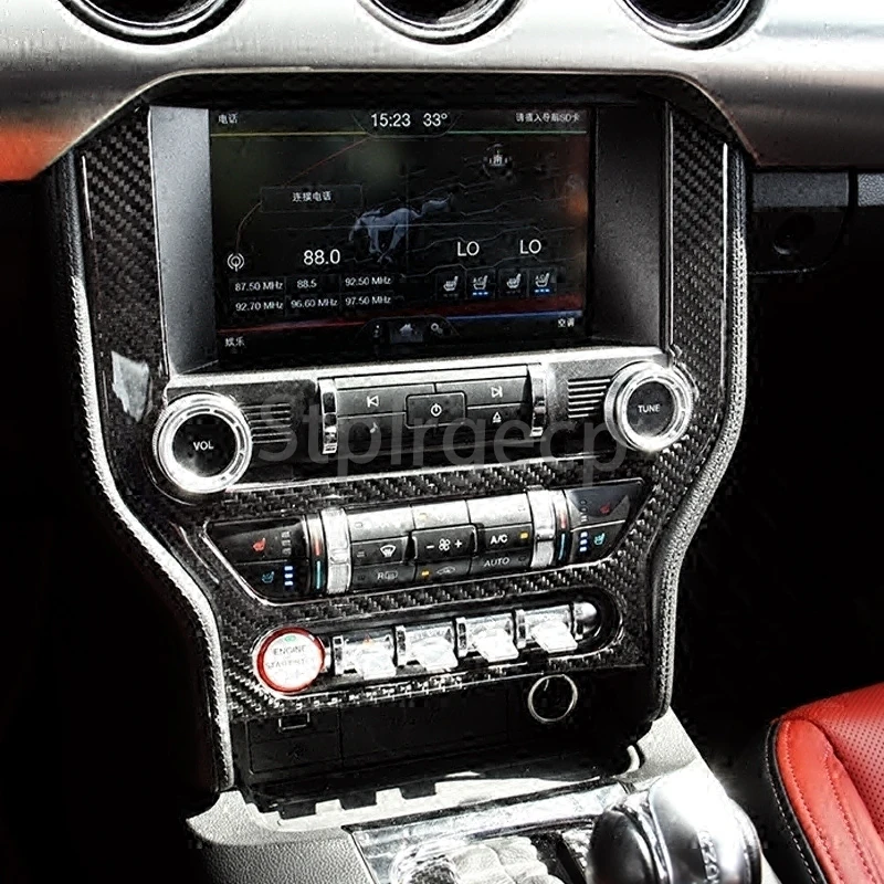 Beste 100% Real Carbon Fiber Centrale Controle Airconditioning CD Panel Cover Trim Sticker Auto Styling Voor Ford Mustang 2015 2017