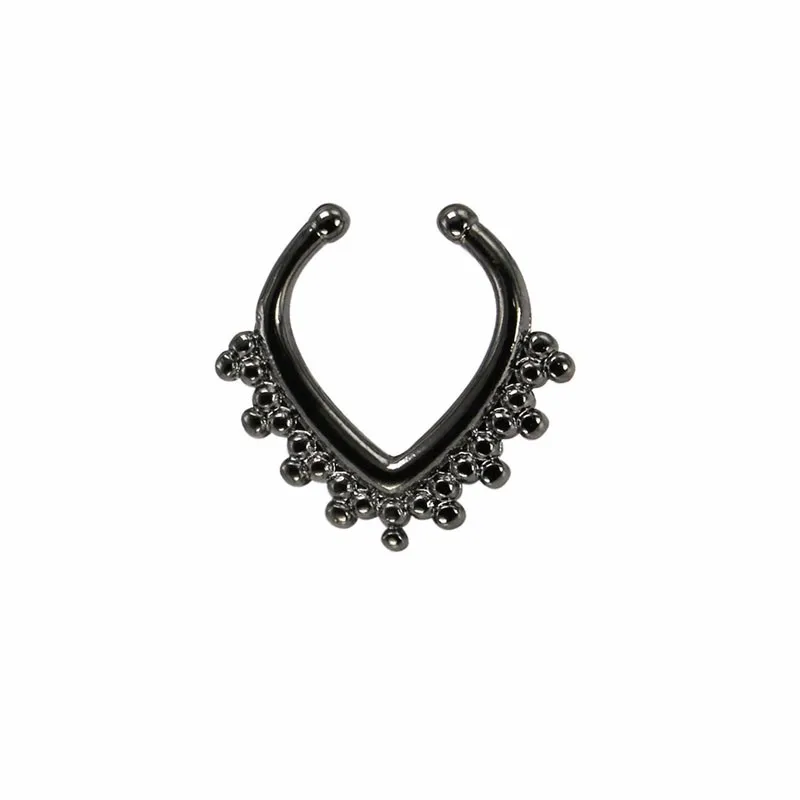 fashion sexy women's septum clicker fake nose rings non-piercing clip hanger gold black heart body jewelry girls free shipping3
