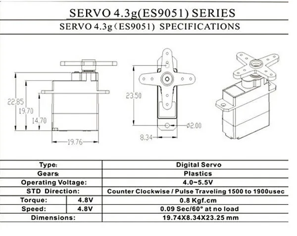 4 шт./лот EMAX ES9051 4,3g цифровой сервопривод Pastic шестерни 0,8 кг Крутящий момент для 3D F3P самолетов