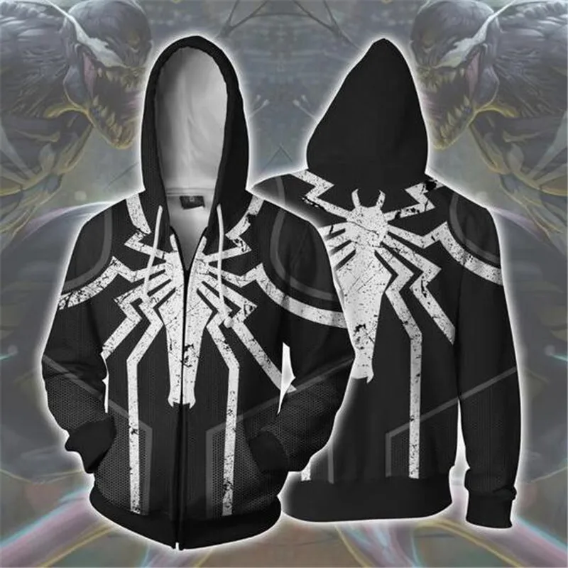 New Movie Venom Superhero Movie Zipper Sweater Hoodie Cosplay Costumes Edward Brock Eddie Brock Christmas Plus Size Pullover