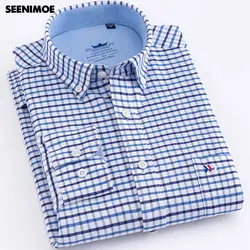 Seenimoe Для мужчин s Smart Повседневное рубашки 100% хлопок мужская клетчатая рубашка оксфорд длинный рукав S-4XL Весна Повседневное рубашки 2019